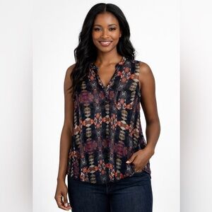 Eclipse Geometric Sleeveless Blouse Sheer Tank Top Size L Boho